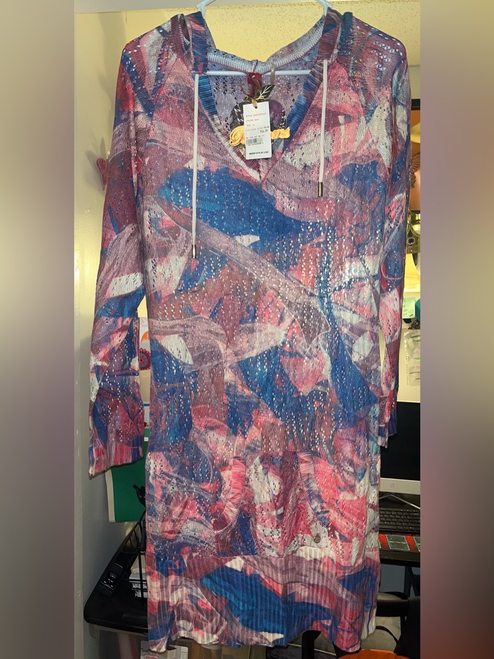 Apple Bottom Multicolor Knit Hoodie with Abstract Print women’s